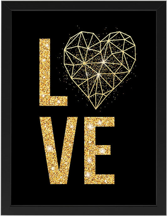 PICSonPAPER Poster Golden Love, schwarz gerahmt 30 cm x 40 cm, Dekoration, Kunstdruck, Wandbild, Fineartprint, Wandposter, Poster mit Rahmen