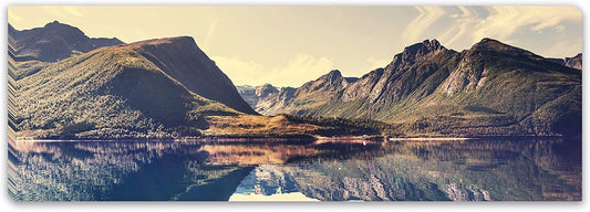 PICSonPAPER Leinwandbild Panorama Landschaft Norwegen, 90 cm x 30 cm, Dekoration, Kunstdruck, Wandbild, Geschenk, Leinwand Natur (Norwegen See)
