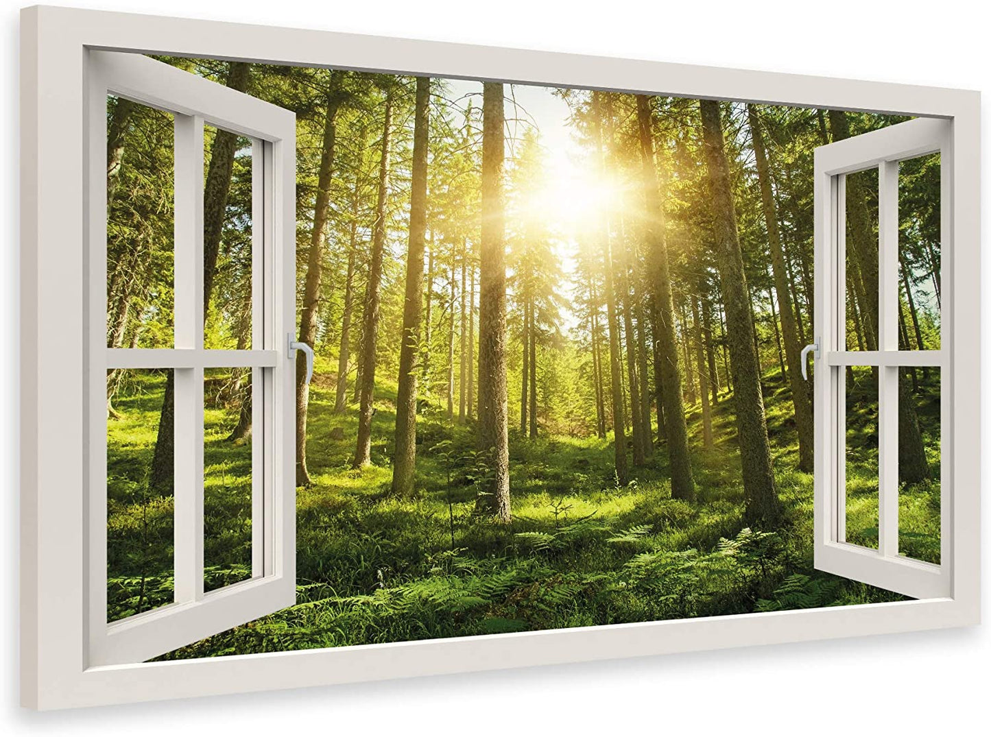 PICSonPAPER Leinwandbild Fensterblick zum Wald, 100 cm x 70 cm, Dekoration, Kunstdruck, Wandbild, Geschenk, Leinwand Natur (100 x 70 cm)