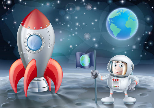 PICSonPAPER Hochwertiges Kinderposter Astronaut mit Rakete, 100 cm breit x 70 cm hoch, Dekoration, Wandposter für Kinderzimmer, Poster für Kinder, Kinderposter (Astronaut)