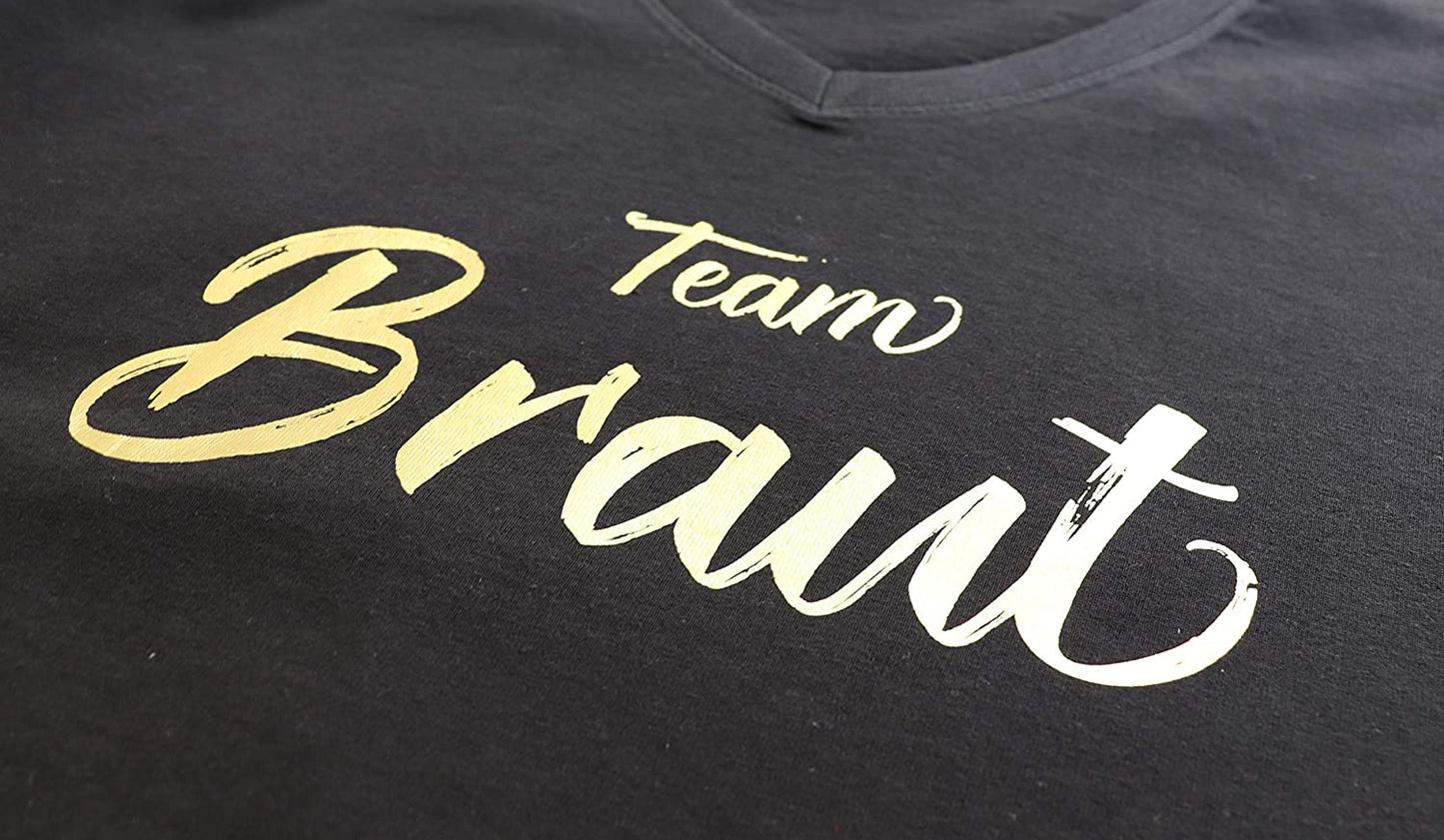 JGA Junggesellinnenabschied, Team Braut Frauen T-Shirt, Damen T-Shirt V-Ausschnitt (Team Braut, S)
