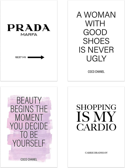 PICSonPAPER Poster 4er-Set Beauty & Fashion, ungerahmt DIN A4, Marfa, Coco, Poster, Dekoration, Wandbild, Geschenk, Fashion, Mode (Ungerahmt DIN A4)