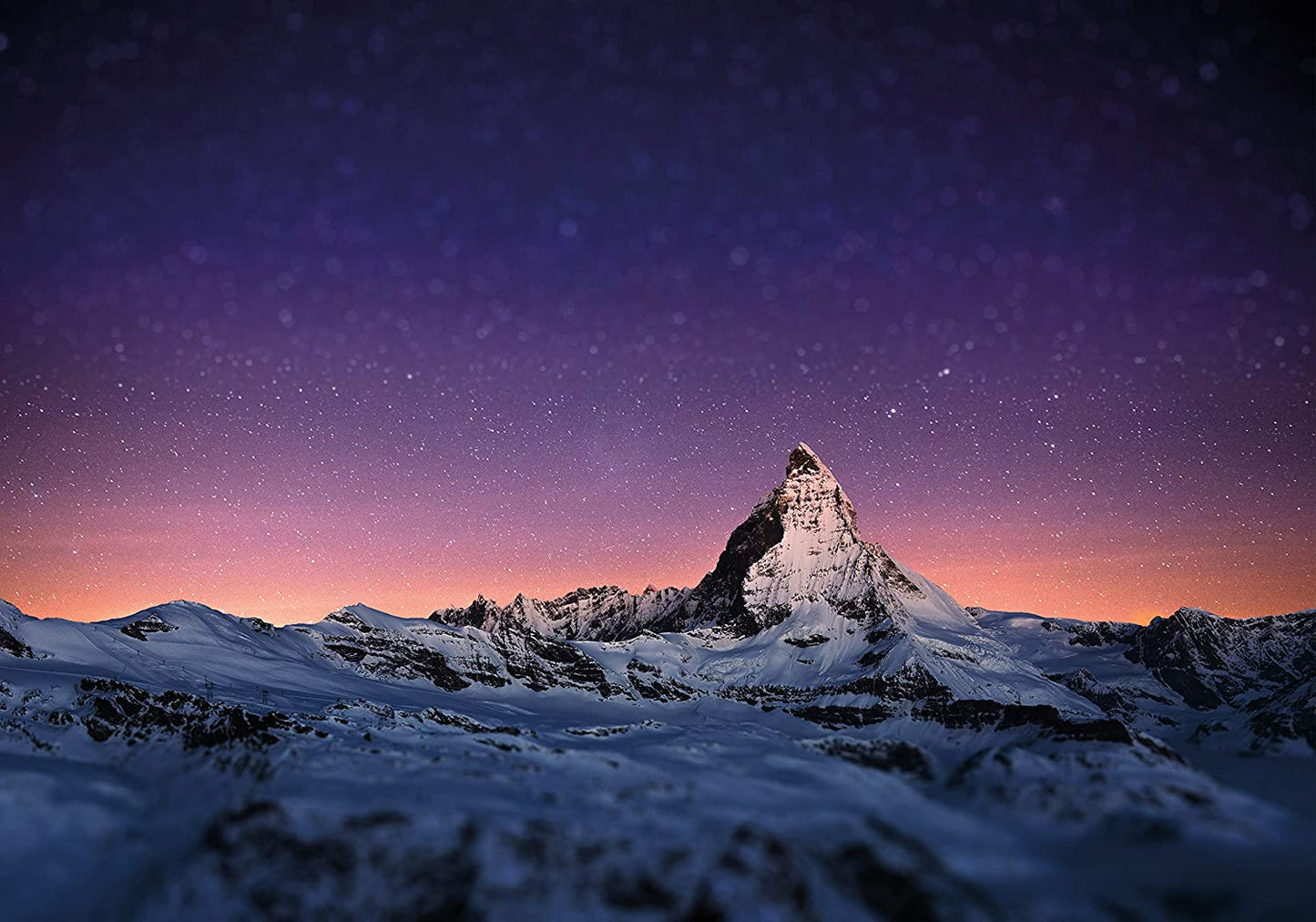 PICSonPAPER Poster Matterhorn am Abend bei Schneefall Schweiz, 100 cm breit x 70 cm hoch, Berge, Alpen, Bergsteigen, See, Natur