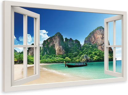 PICSonPAPER Leinwandbild Fensterbild Thailand Strand, 40 cm x 30 cm, Dekoration, Kunstdruck, Wandbild, Geschenk, Leinwand Natur, Meer, Strand