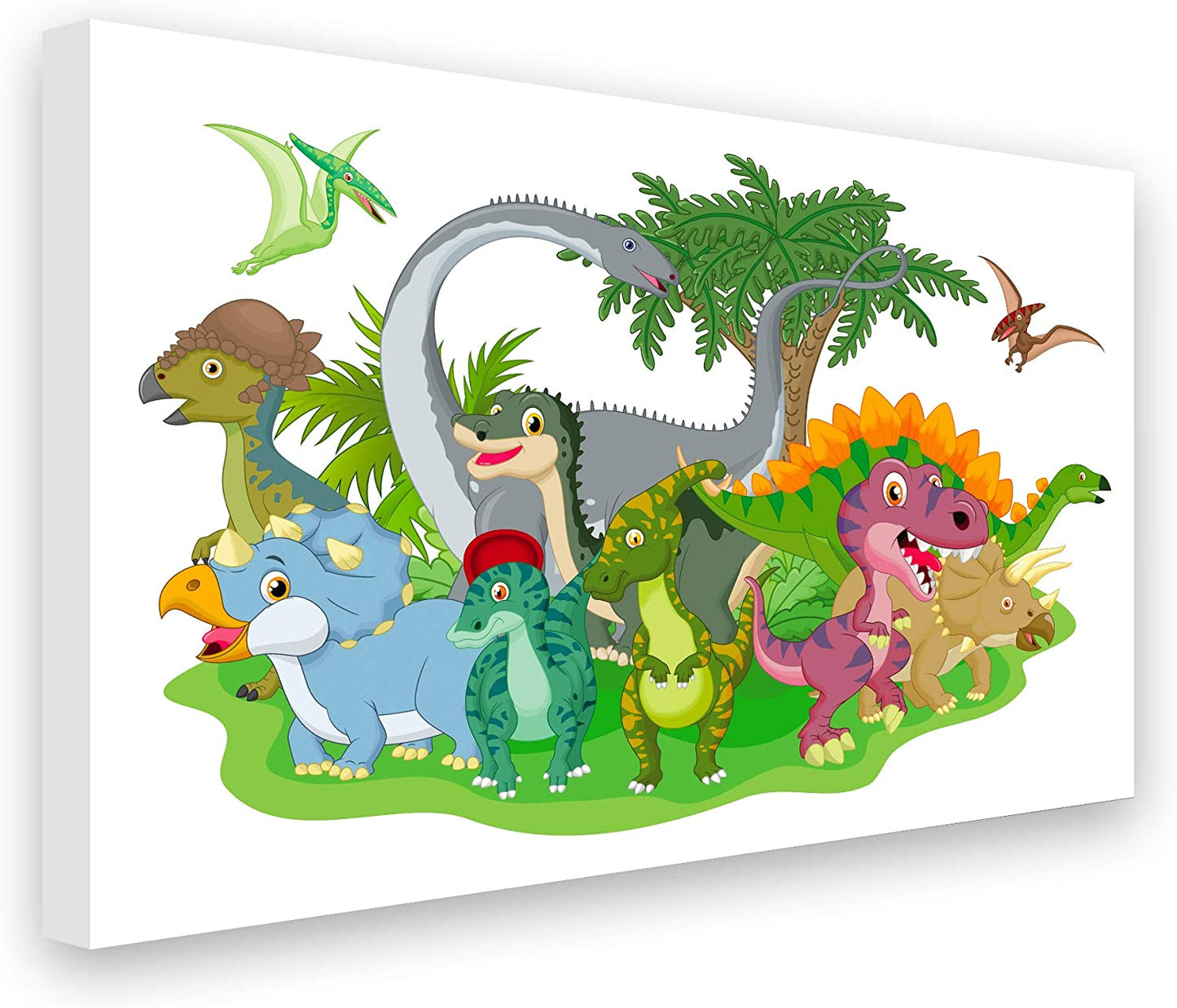 PICSonPAPER Hochwertiges Leinwand-Bild viele Dinosaurier, 70 cm x 50 cm, Dekoration fürs Kinderzimmer, Kunstdruck, Wandbild, Kinder, Dinos, Premium Qualität