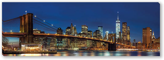 PICSonPAPER Leinwandbild Panorama New York, 90 cm x 30 cm, Dekoration, Kunstdruck, Wandbild, Geschenk, Leinwand Brooklyn Bridge, USA (New York)