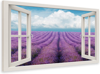 PICSonPAPER Leinwandbild Fenster zum Lavendelfeld, 40 cm x 30 cm, Dekoration, Kunstdruck, Wandbild, Geschenk, Leinwand Natur, Lavendel