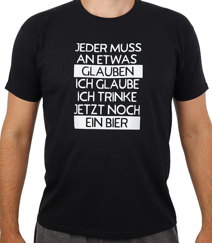 T-Shirt Bier-Glaube, Jeder muss an etwas glauben, ich glaube ich trinke jetzt noch EIN Bier, Funshirt, Trinken, Geschenk, Urlaub, Party (Glaube, L)