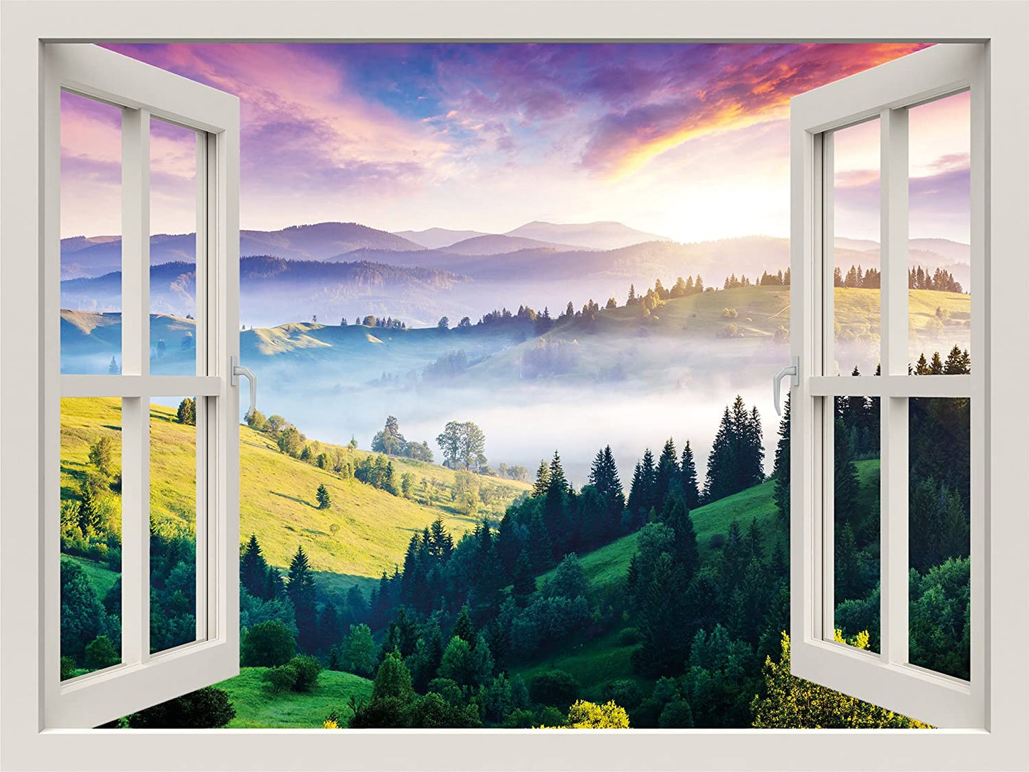PICSonPAPER Leinwandbild Fenster Landschaft mit Bergen, 40 cm x 30 cm, Dekoration, Kunstdruck, Wandbild, Geschenk, Leinwand Natur