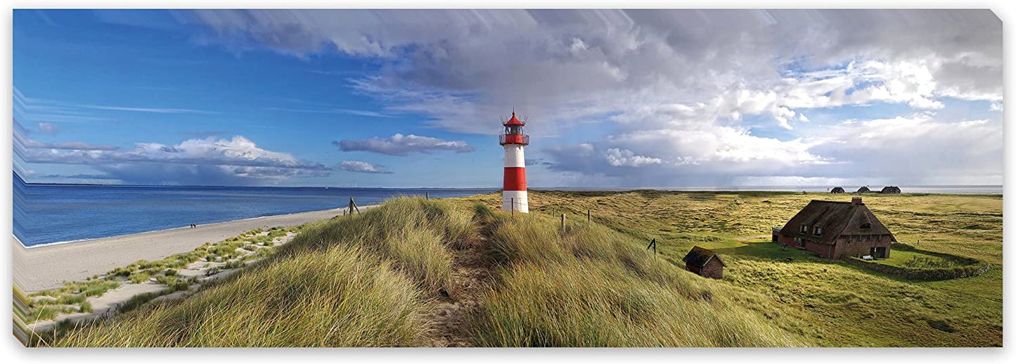 PICSonPAPER Leinwandbild Panorama Leuchtturm, 90 cm x 30 cm, Dekoration, Kunstdruck, Wandbild, Geschenk, Leinwand Natur (Nordsee Leuchtturm)