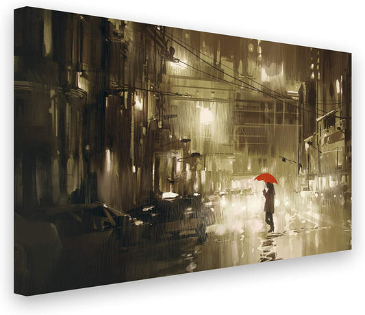 PICSonPAPER Leinwandbild Zeichnung Frau mit Regenschirm, 70 cm x 50 cm, Dekoration, Wandbild, Leinwand Premium Qualität