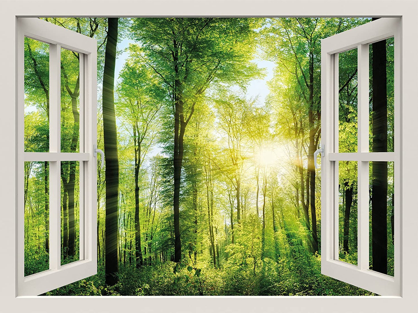 PICSonPAPER Leinwandbild Fensterblick zum Wald, 70 cm x 50 cm, Dekoration, Kunstdruck, Wandbild, Geschenk, Leinwand Natur