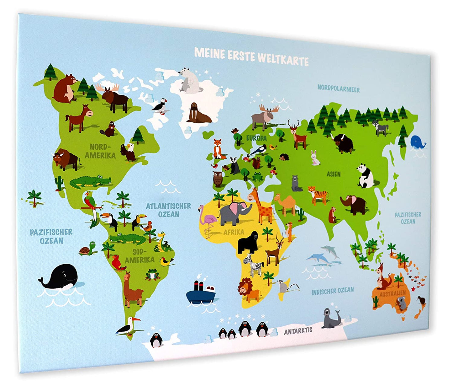 "KINDERWELTKARTE" Illustrierte Weltkarte für Kinder, deutsche Beschriftung, Kinder-Poster, Geschenk, Dekoration fürs Kinderzimmer