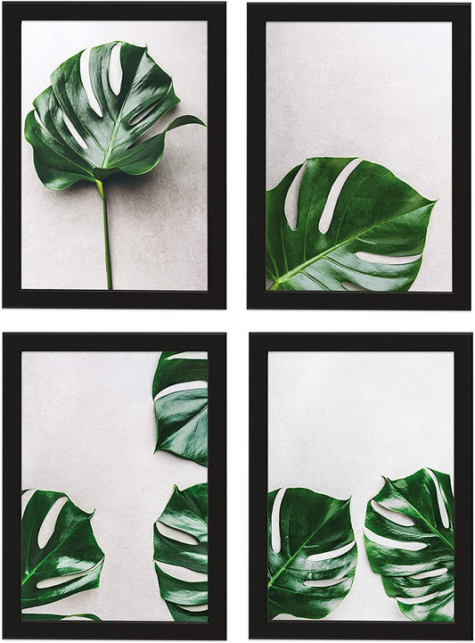 PICSonPAPER Poster 4er-Set Monstera, schwarz gerahmt DIN A4, Dekoration für Wohn- und Arbeitsräume, Monstera, Palmen, Kunstdruck, Wandbild, Geschenk (Schwarz gerahmt DIN A4)