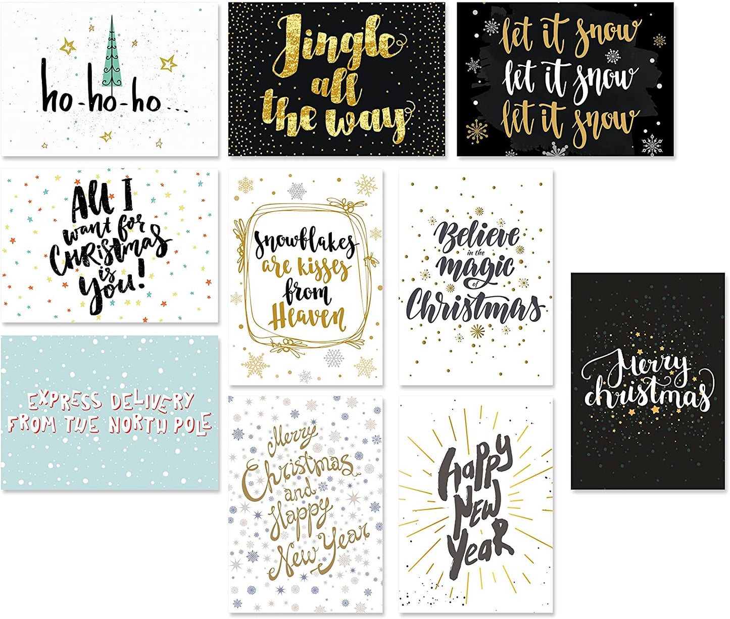 20 Typographie-Postkarten-Set, 10 Motive mit jeweils 2 Karten, moderne Weihnachtskarten, Spruchkarten, Sprüche-Postkarten (Winter/Weihnachten)