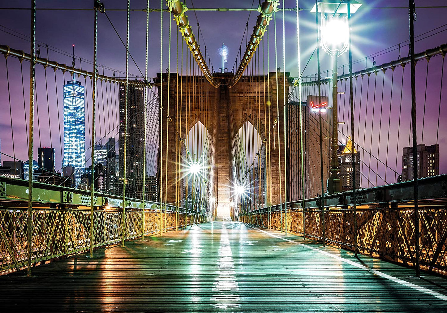 PICSonPAPER Poster New York, Brooklyn Bridge bei Nacht, 100 cm breit x 70 cm hoch, Dekoration, Kunstdruck, Wandbild, Fineartprint, USA, Stadt, NY-City, Premium Qualität