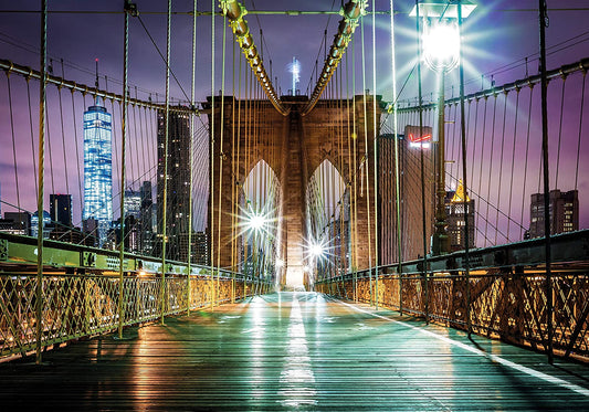 PICSonPAPER Poster New York, Brooklyn Bridge bei Nacht, 100 cm breit x 70 cm hoch, Dekoration, Kunstdruck, Wandbild, Fineartprint, USA, Stadt, NY-City, Premium Qualität