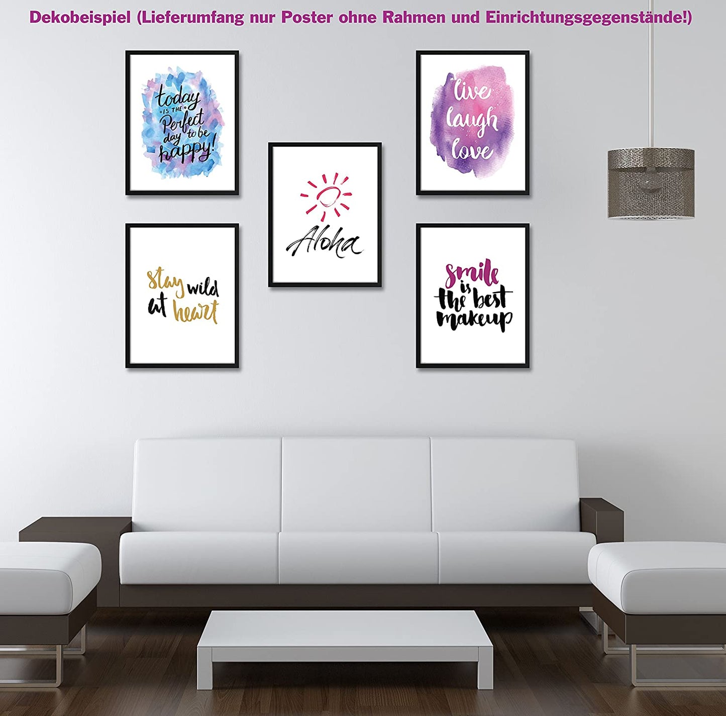 PICSonPAPER Poster 5er-Set Typo, DIN A4 oder DIN A3, Dekoration fürs Wohnzimmer oder Büro, Dekoposter, Motivation, Sprüche, Quote, Kunstdruck, Geschenk, Wandbild