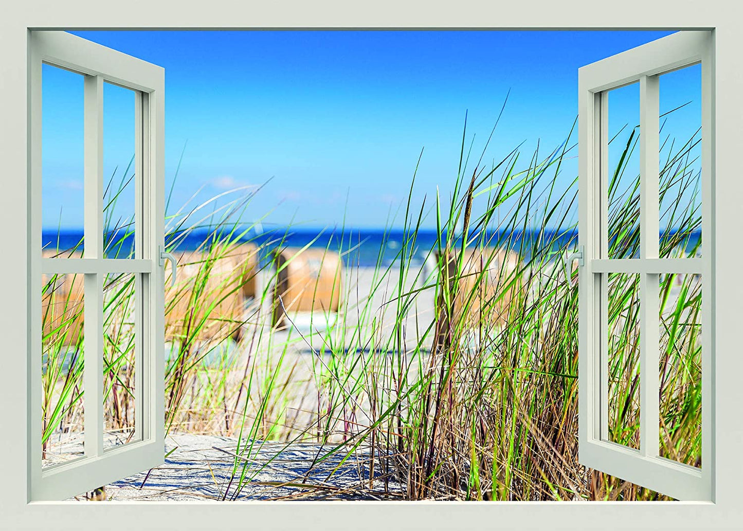 PICSonPAPER Leinwandbild Fensterblick zum Nordsee-Strand, 70 cm x 50 cm, Dekoration, Kunstdruck, Wandbild, Geschenk, Leinwand Natur