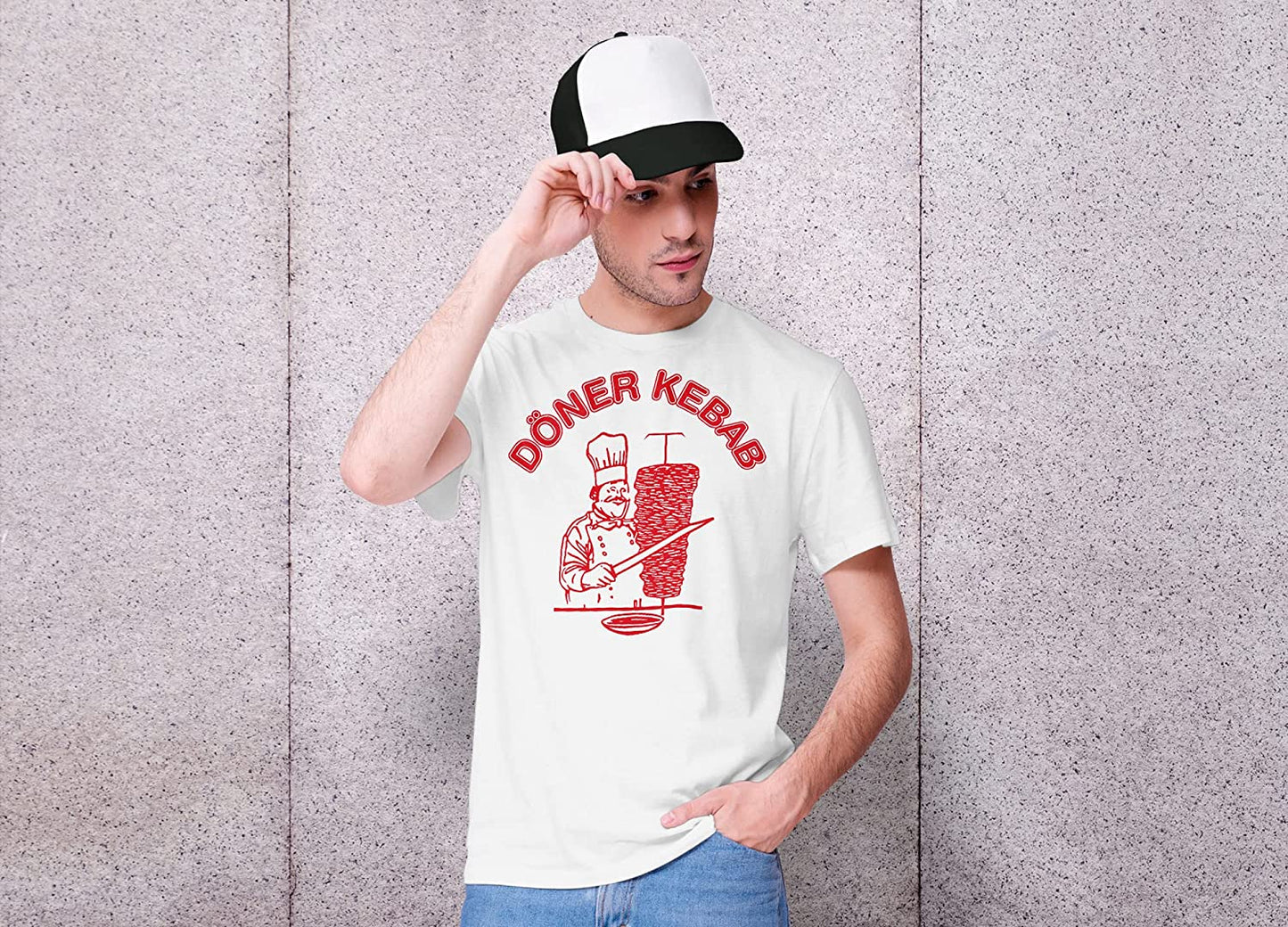 Döner Kebab T-Shirt, Weißes Herren Shirt, Männer Tshirt, Kebab Logo (L)