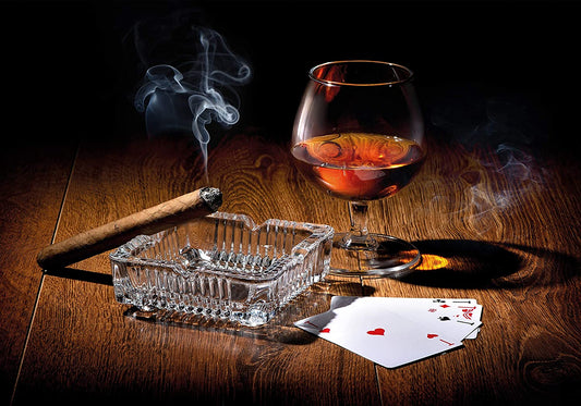 PICSonPAPER Hochwertiges Poster Pokertisch, 100 cm breit x 70 cm hoch, Dekoration, Kunstdruck, Wandbild, Fineartprint, Kartenspiel, Zigarre, Whiskey, Premium Qualität