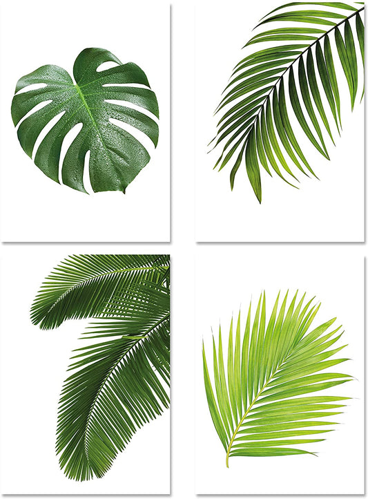 PICSonPAPER Poster 4er-Set BLÄTTER, Dekoration für Wohn- und Arbeitsräume, Monstera, Palmen, Kunstdruck, Wandbild, Geschenk