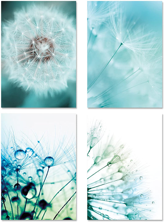 PICSonPAPER Poster 4er-Set PUSTEBLUMEN, ungerahmt DIN 40 cm x 60 cm, Kunstdruck, Poster, Dekoration, Wandbild, Geschenk, Makroaufnahmen