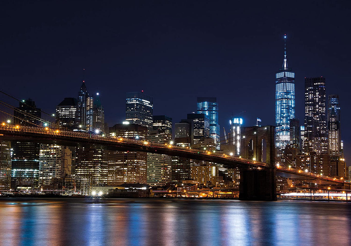 PICSonPAPER Poster New York, Manhattan Brooklyn Bridge, 100 cm breit x 70 cm hoch, Dekoration, Kunstdruck, Wandbild, Fineartprint, USA, Stadt, NY-City, Nacht, Premium Qualität