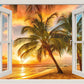 PICSonPAPER Leinwandbild Fenster zum Traumstrand, 40 cm x 30 cm, Dekoration, Kunstdruck, Wandbild, Geschenk, Leinwand Natur, Meer, Strand, Sonne, Palmen