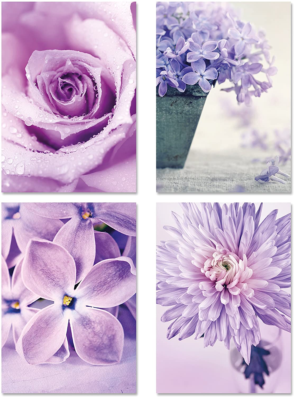 PICSonPAPER Poster 4er-Set Flowers, ungerahmt DIN A4, Kunstdrucke, Poster, Dekoration, Wandbild, Geschenk, Blumen, Blüten (Ungerahmt DIN A4)