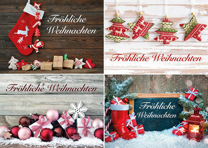 Weihnachtskarten-Set mit 20 Stück Weihnachtspostkarten, 4 Motive jeweils 5 Postkarten, Weihnachten - Set mit weihnachtliche Karten, Weihnachtspostkarten