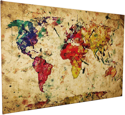 PICSonPAPER Leinwandbild Weltkarte Aquarell mit Korkrückwand, 100 cm x 70 cm, Dekoration, Kunstdruck, Wandbild, Leinwand Welt-Karte (100 x 70 cm)