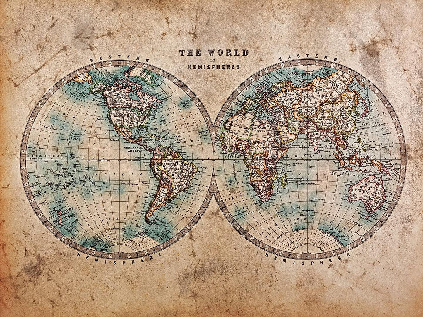PICSonPAPER Historische Weltkarte aus der Mitte des 18. Jahrhunderts, Grösse, Dekoration, Kunstdruck, Wandbild, Worldmap, Vintage, Retro, Wandposter
