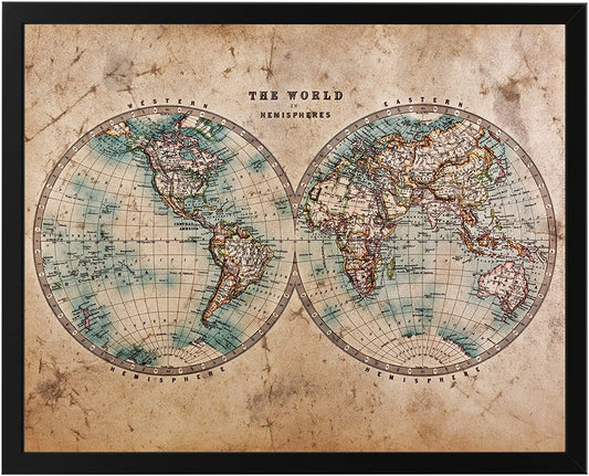 PICSonPAPER Historische Weltkarte aus der Mitte des 18. Jahrhunderts, Grösse, Dekoration, Kunstdruck, Wandbild, Worldmap, Vintage, Retro, Wandposter (Schwarz gerahmt 40 cm x 50 cm)