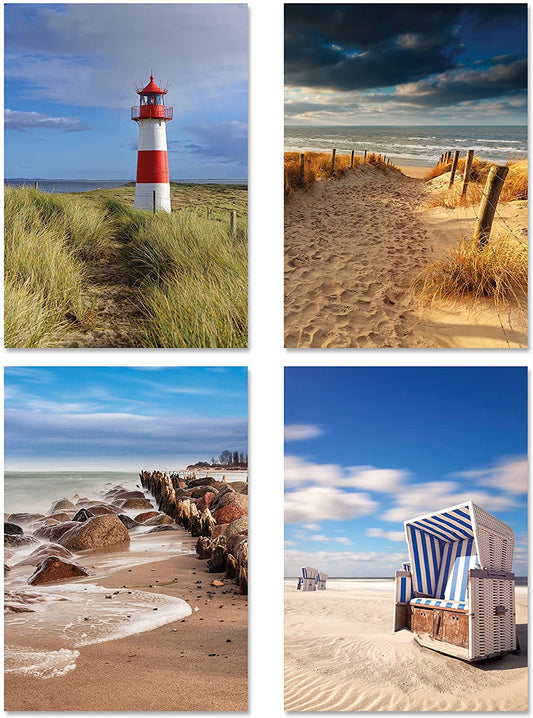 PICSonPAPER Poster 4er-Set Nord- und Ostsee, ungerahmt Din A4, Kunstdruck, Poster, Dekoration, Wandbild, Geschenk, Makroaufnahmen