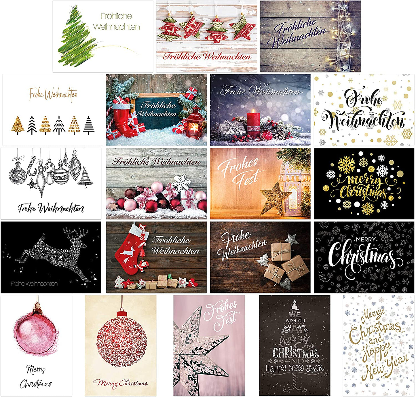 20 unterschiedliche Weihnachts-Postkarten im Set, Weihnachtskarten, Weihnachtspostkarten, moderne und klassische Karten