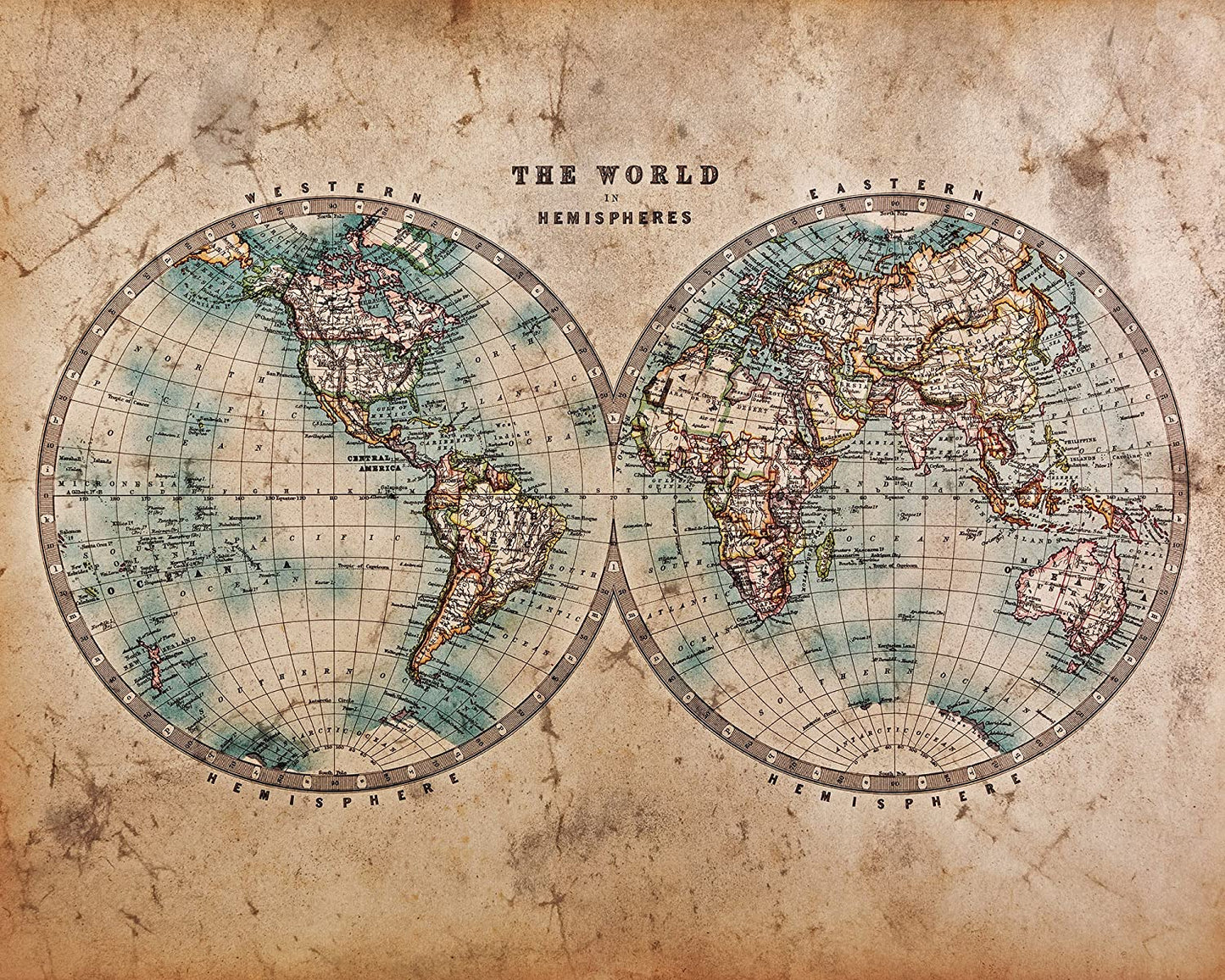 PICSonPAPER Historische Weltkarte aus der Mitte des 18. Jahrhunderts, ungerahmt 40 cm x 50 cm, Dekoration, Kunstdruck, Wandbild, Worldmap, Vintage, Retro, Wandposter (Ungerahmt 40 cm x 50 cm)