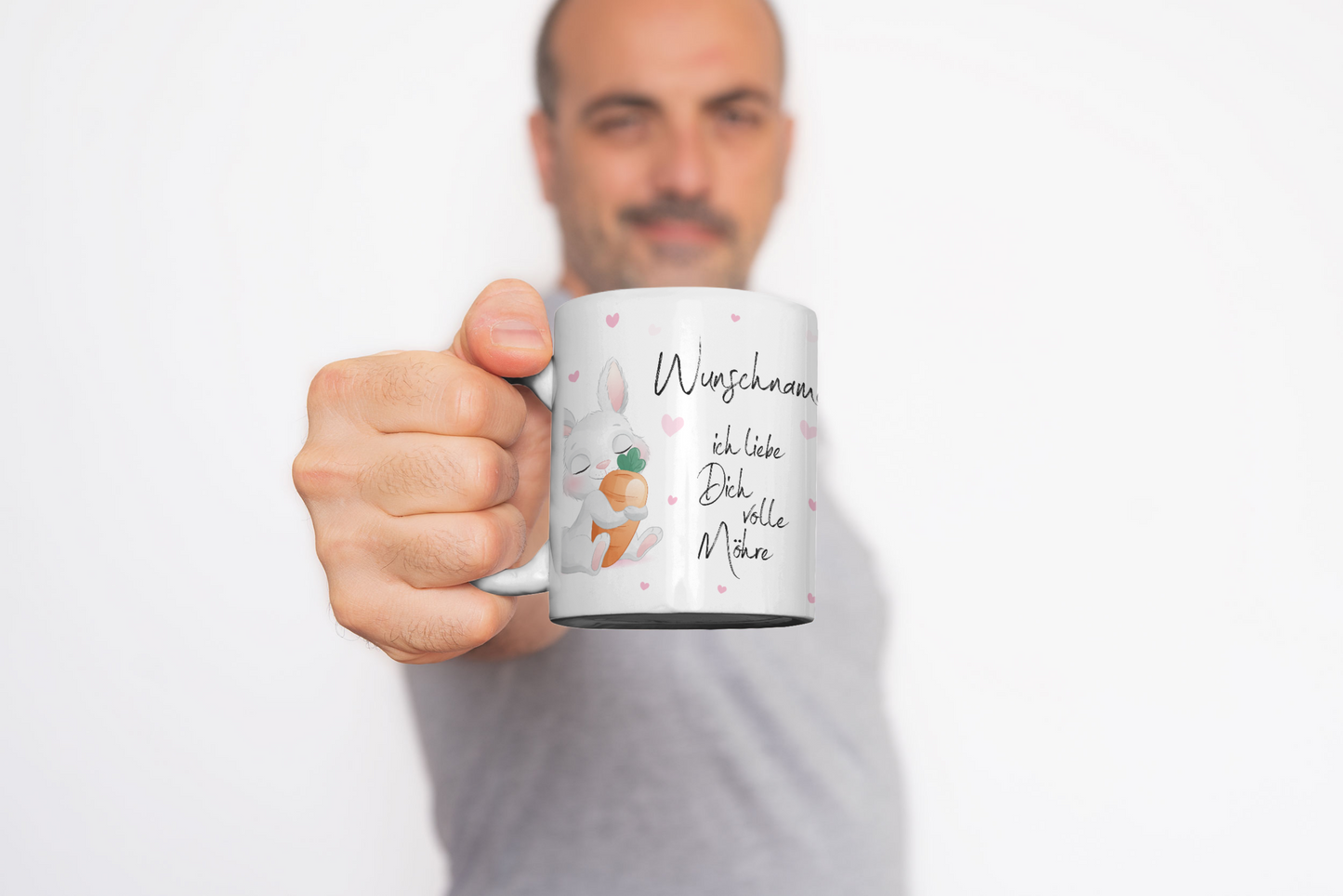 Tasse personalisiert mit Namen, Wunschname ich liebe dich volle Möhre, Ostergeschenk für Männer und Frauen