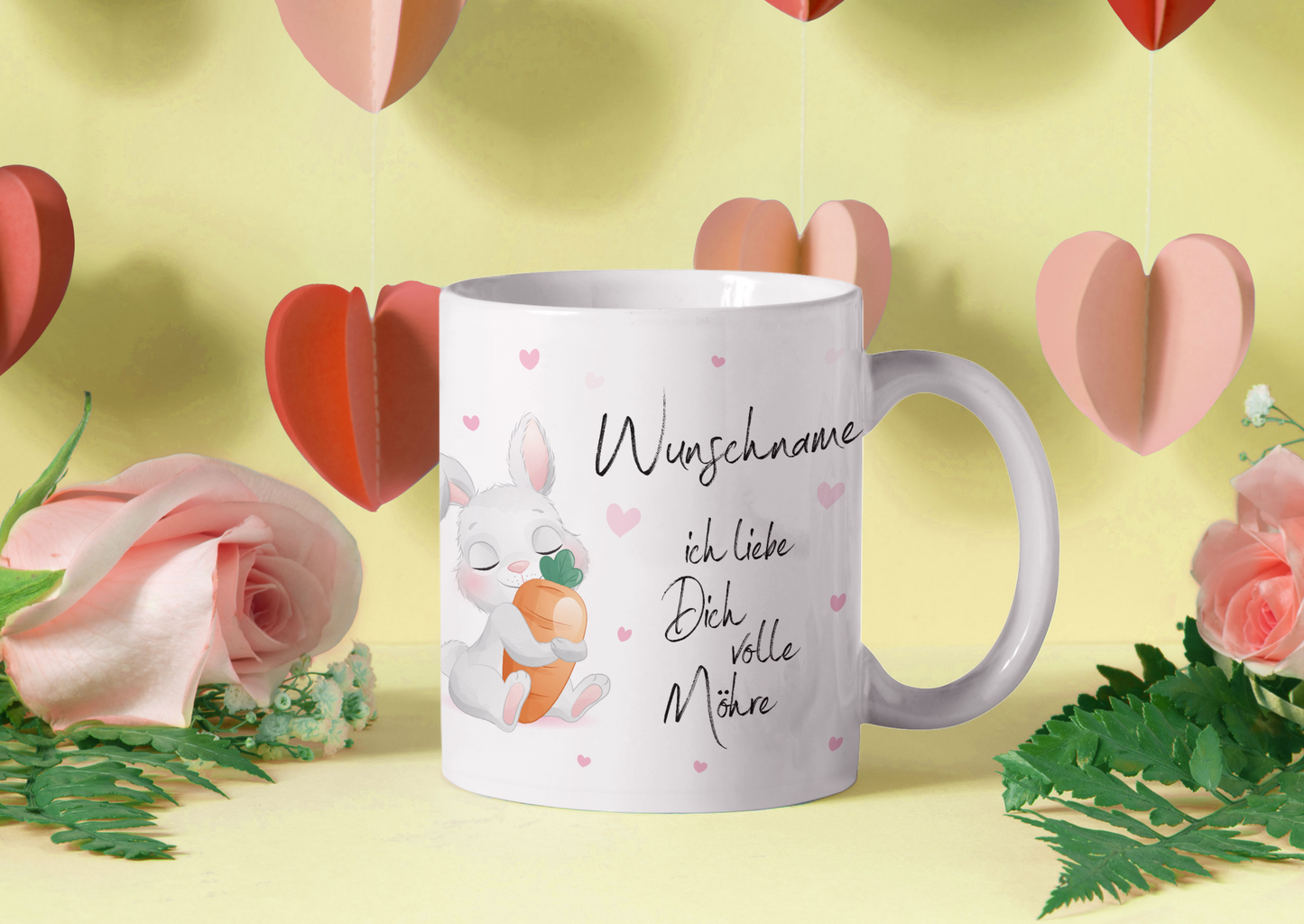 Tasse personalisiert mit Namen, Wunschname ich liebe dich volle Möhre, Ostergeschenk für Männer und Frauen