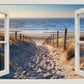 Leinwandbild Fensterblick zum Nordsee-Strand, 70 cm x 50 cm, Dekoration, Kunstdruck, Wandbild